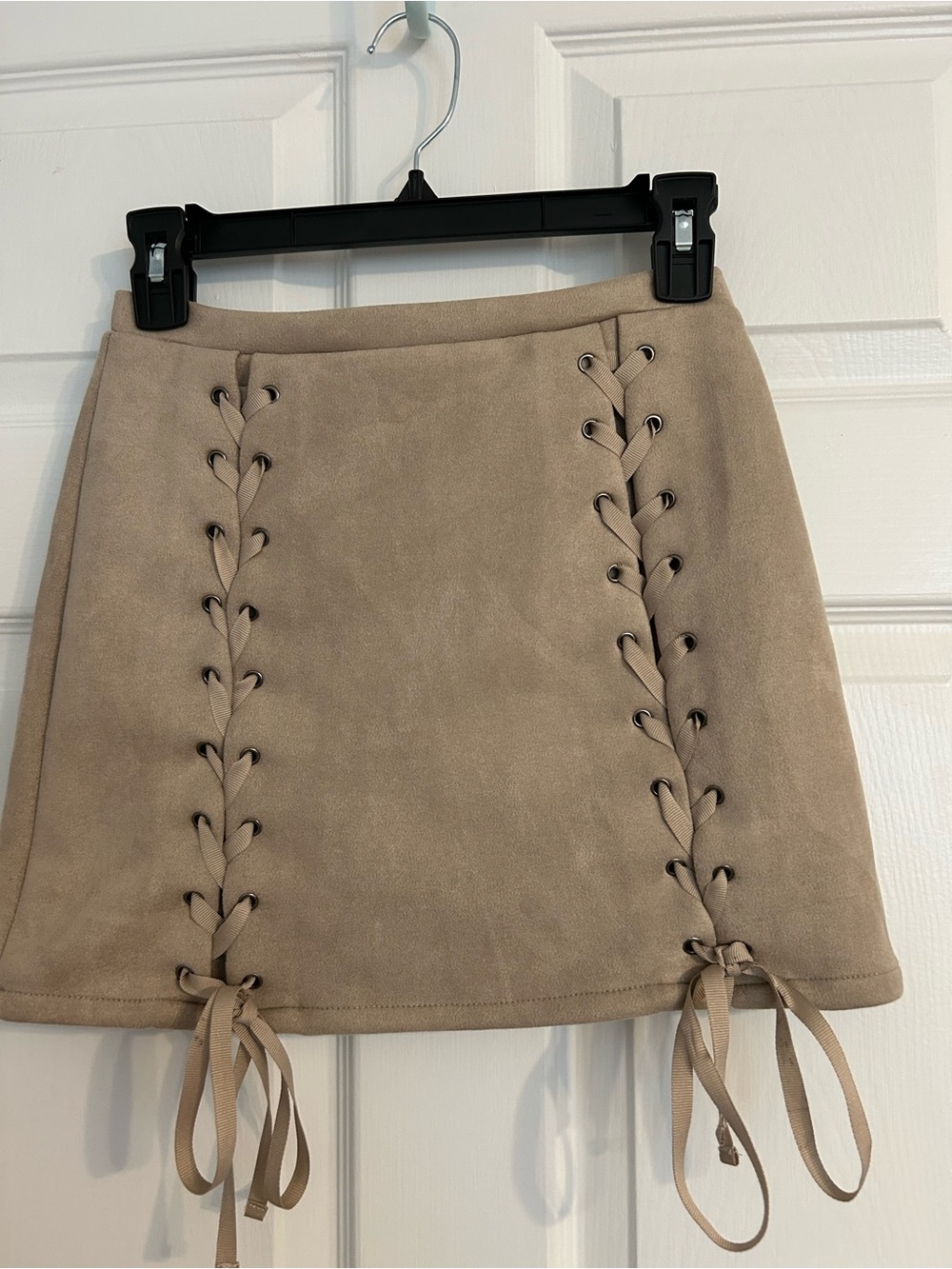 Honey Punch Lace-Up Suede-Look Mini Skirt - Taupe